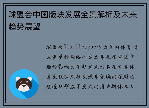 球盟会中国版块发展全景解析及未来趋势展望